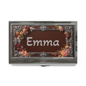 Kaarthouder met bloemen, gepersonaliseerd hoesje, elegante naamportemonnee, cadeau voor professionals, bureauaccessoire, opberger voor visitekaartjes