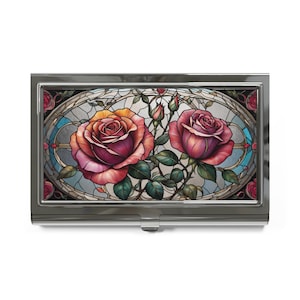 Elegante tarjetero con diseño de rosas, estuche floral para tarjetas de presentación, regalo para profesionales, accesorios de oficina y artículos esenciales para redes.