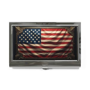 Visitekaartjeshouder Amerikaanse vlag, metalen kaarthouder, patriottisch cadeau, netwerkaccessoire, Professional Organizer met VS-thema