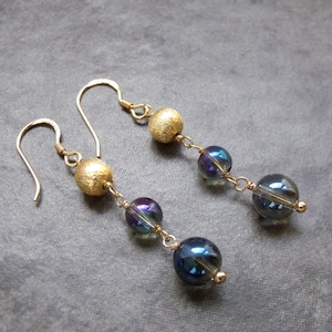 London Blue Quartz  and Gold Plated Beads Dangle Drop Sterling Silver Earrings