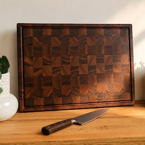 Personalized Double-Sided Walnut Butcher Block, Custom Engraving, End Grain Chopping Board