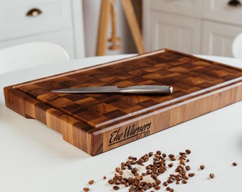 Personalized Walnut End Grain Cutting Board: Double-Sided Engraved Chopping Block