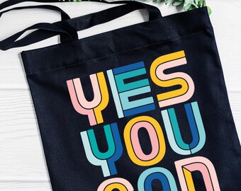 Retro Rainbow Canvas Tote Bag | Inspirational Cotton Bag, Reusable Everyday Carry-All