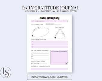Daily Gratitude Journal | Mindful Reflection, Mood Tracking (Digital PDF)