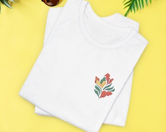 Unisex T-shirt met bloemenhart, top met botanische illustratie, T-shirt voor tuin- en natuurliefhebbers.