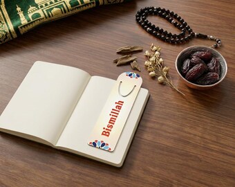 Bismillah Vertical Calligraphy Bookmark | Islamic Geometric Tile Art (Aluminum)