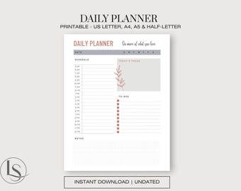 Minimalist Daily Planner | Hourly Schedule, To-Do List, Notes (Digital PDF)