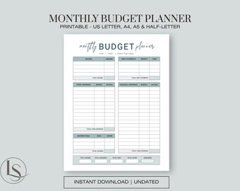 Monthly Budget Planner | Income, Debt, Expense Tracker (Digital PDF)