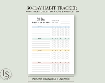 30-Day Habit Tracker | Weekly Goal Log (Digital PDF Download)