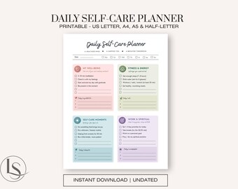 Daily Self-Care Planner | Wellness Mindfulness Tracker | US Letter A4 A5 Half Letter (Digital PDF)