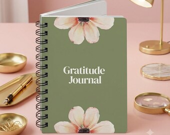 Floral Gratitude Journal | Sage Green Spiral Notebook, Daily Reflection Diary