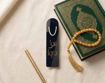Iqra Arabic Calligraphy Bookmark | Midnight Blue Mosque Arch Design (Aluminum)
