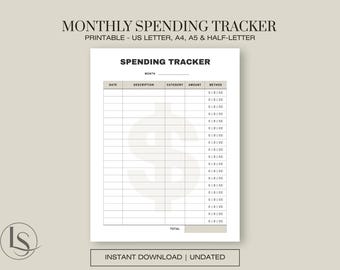Minimalist Monthly Spending Tracker | Expense Log, Budget Planner (Digital PDF)