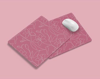 Lily Flower Line Art Mousepad, Botanical Desk Accessory, Floral Illustration, Office Gift