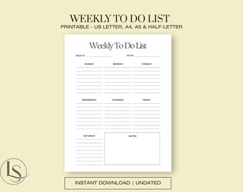 Minimalist Weekly To Do List | Undated Task Tracker (Digital PDF)