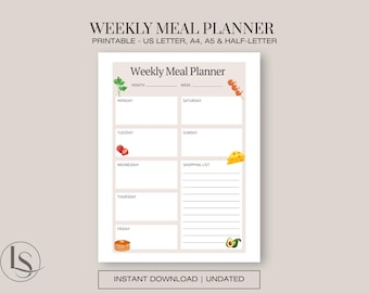 Weekly Meal Planner & Grocery List Template (Digital PDF)
