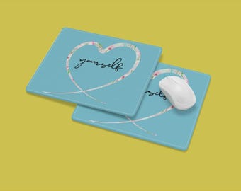 Floral Heart Mousepad, Inspirational Self Love Desk Accessory, Office Mouse Pad