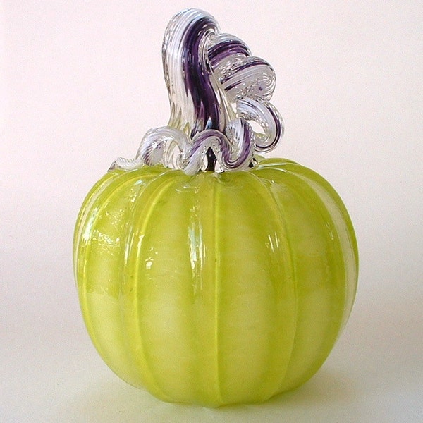 Hand Blown Glass Pumpkin Yellow Green Chartreuse and Purple