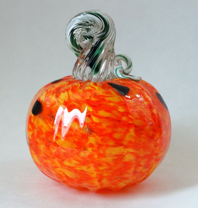 Hand Blown Glass Pumpkin Orange and Yellow Halloween Pumpkin | Etsy