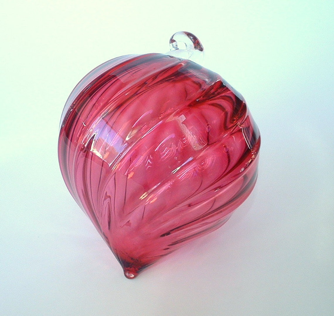 Hand Blown Glass Christmas Ornament Pinkish Red Raspberry Etsy