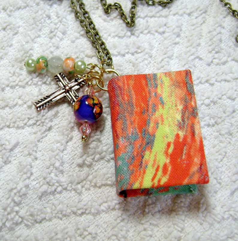 Book Pendant Book Journal Book Jewelry BN-228 Handmade Book Necklace Watercolor Fabric Handmade Book