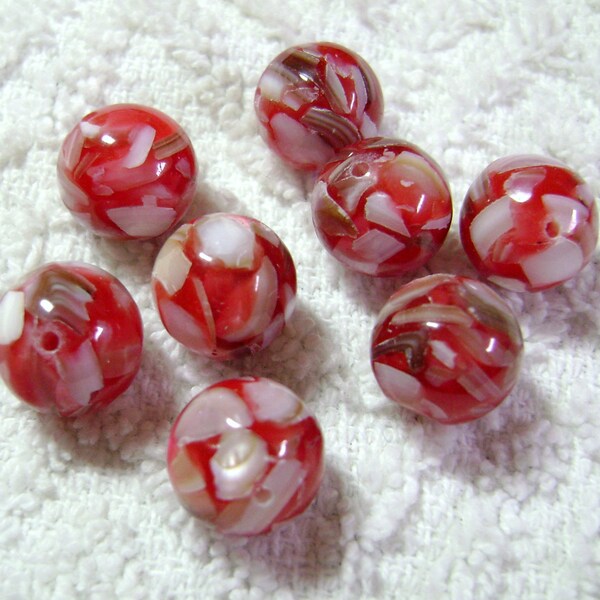 Red Pound Assembled MOP Shell Beads - (12mm) - (8 Pcs) - B-1148