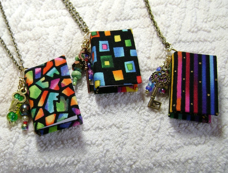 Book Pendant Book Journal Book Jewelry BN-228 Handmade Book Necklace Watercolor Fabric Handmade Book