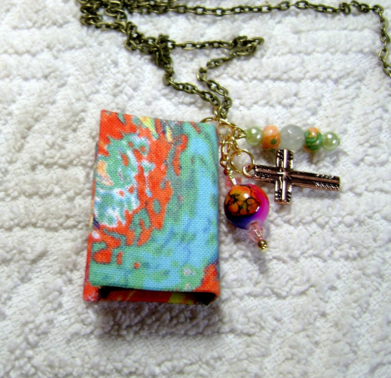 Book Pendant Book Journal Book Jewelry BN-228 Handmade Book Necklace Watercolor Fabric Handmade Book