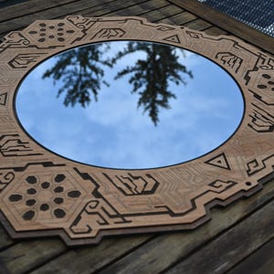 Tridential, mirror, wall mirror, wooden mirror,