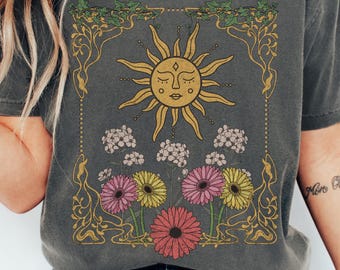 Comfort Colors® Boho wildflowers shirt, Art Nouveau tshirt, Summer sun tee, Mystical floral T-shirt
