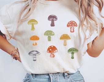 Comfort Colors® Boho mushrooms shirt, Trippy shroom tshirt, Summer sun tee, Mystical nature T-shirt