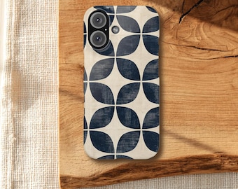 Navy Geometric Pattern Slim Phone Case | Retro Mid Century MagSafe Compatible