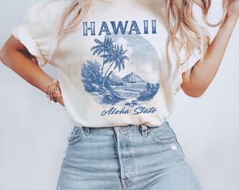 Comfort Colors Retro Hawaii T-Shirt, Vintage Aloha Beach Graphic Tee