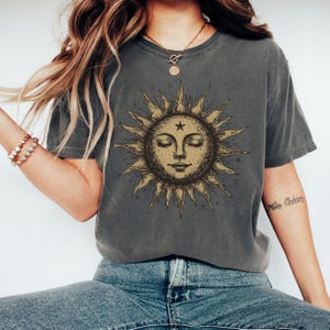 Comfort Colors® boho sun with face shirt, Spiritual sun tshirt, Celestial graphic tee, Sunshine t-shirt, Gift for her, Women&#39;s summer tee