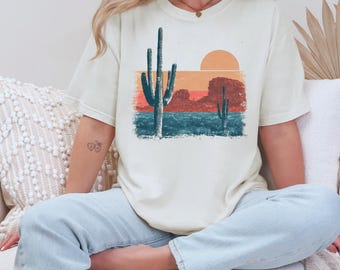 Comfort Colors® retro desert landscape shirt, Cactus tshirt, Vintage 90's graphic tee