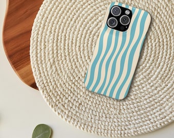Blue Wavy Stripes Slim Phone Case | Retro Wave Pattern