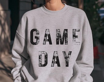 Game Day Sweatshirt, Distressed Letter Football Crewneck, Sports Pullover