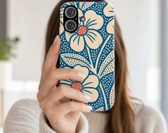 Retro Floral Pattern Slim Phone Case | Boho Blue Daisy Design