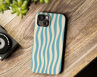 Coque de téléphone fine à rayures ondulées bleues | Motif rétro ondulé