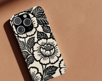 Vintage Black Floral Slim Phone Case | Cream Peony Pattern