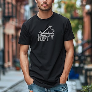 Piano man tshirt, Minimalist line drawing tee, Man playing a piano shirt, Piano graphic tshirt, Music shirt