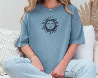 Comfort Colors® spiritual sun tshirt, Boho sun face T-shirt, Minimalist sun shirt, Sun face shirt, Summer sun tee, Unisex graphic tshirt