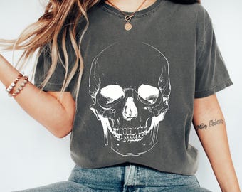 Comfort Colors Skull T-Shirt, Halloween Skeleton Graphic Tee