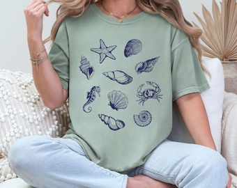 Comfort Colors® Coastal Shirt, Summer Vacation Shirt, Nautical Ocean Graphic Shirt, Unisex Beach Shirt