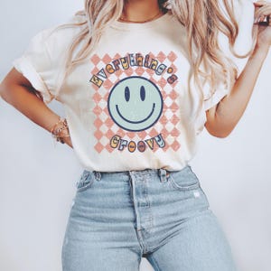 Retro smiley face Comfort Colors® tshirt, Vintage happy face shirt, Cute smile face tee, Boho shirt for women, Women&#39;s graphic tshirt