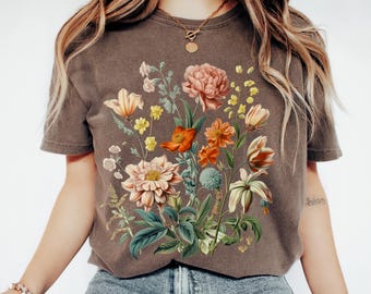 Comfort Colors® Botanical Wildflower Shirt, Vintage Pressed Flowers Tee