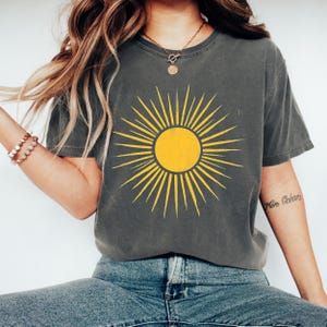Comfort Colors® distressed boho sun shirt, Summer sun tshirt, Sunny graphic tee, Sunshine t-shirt, Gift for her, Women&#39;s summer tee