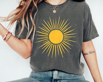 Comfort Colors® distressed boho sun shirt, Summer sun tshirt, Sunny graphic tee, Sunshine t-shirt, Gift for her, Women&#39;s summer tee