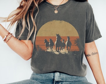 Comfort Colors® horses running graphic tee, Vintage 90's country western shirt, Cowgirl tshirt
