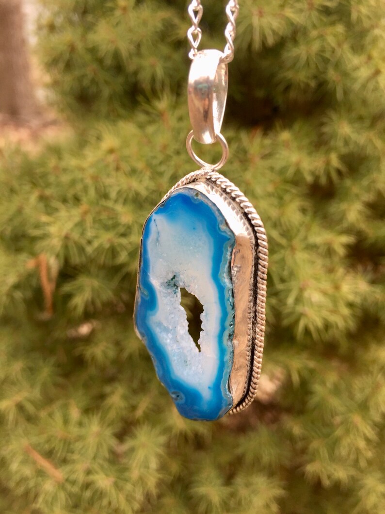 24 Inch Necklace Geode Druzy Necklace Natural Gemstone Necklace Blue Geode Druzy Pendant Agate Geode Necklace Long Necklace